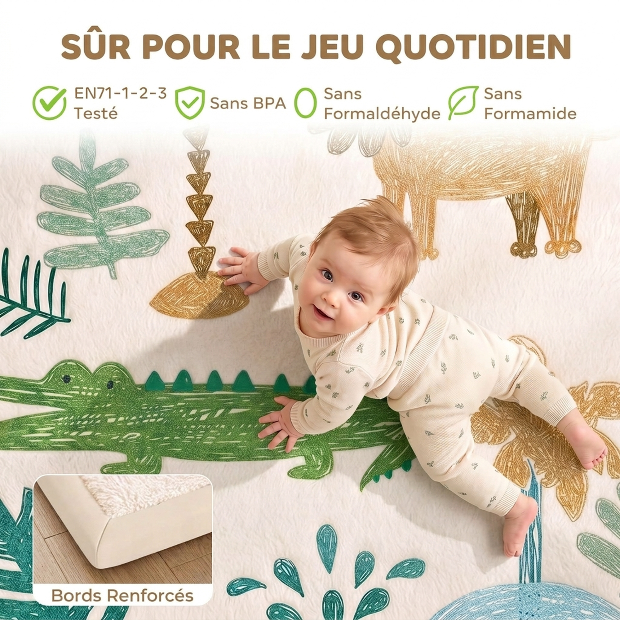 Tapis d'Éveil Bébé 150 × 200 cm en Mousse Épaisse 3 cm Antidérapant – Animaux - Afbeelding 5