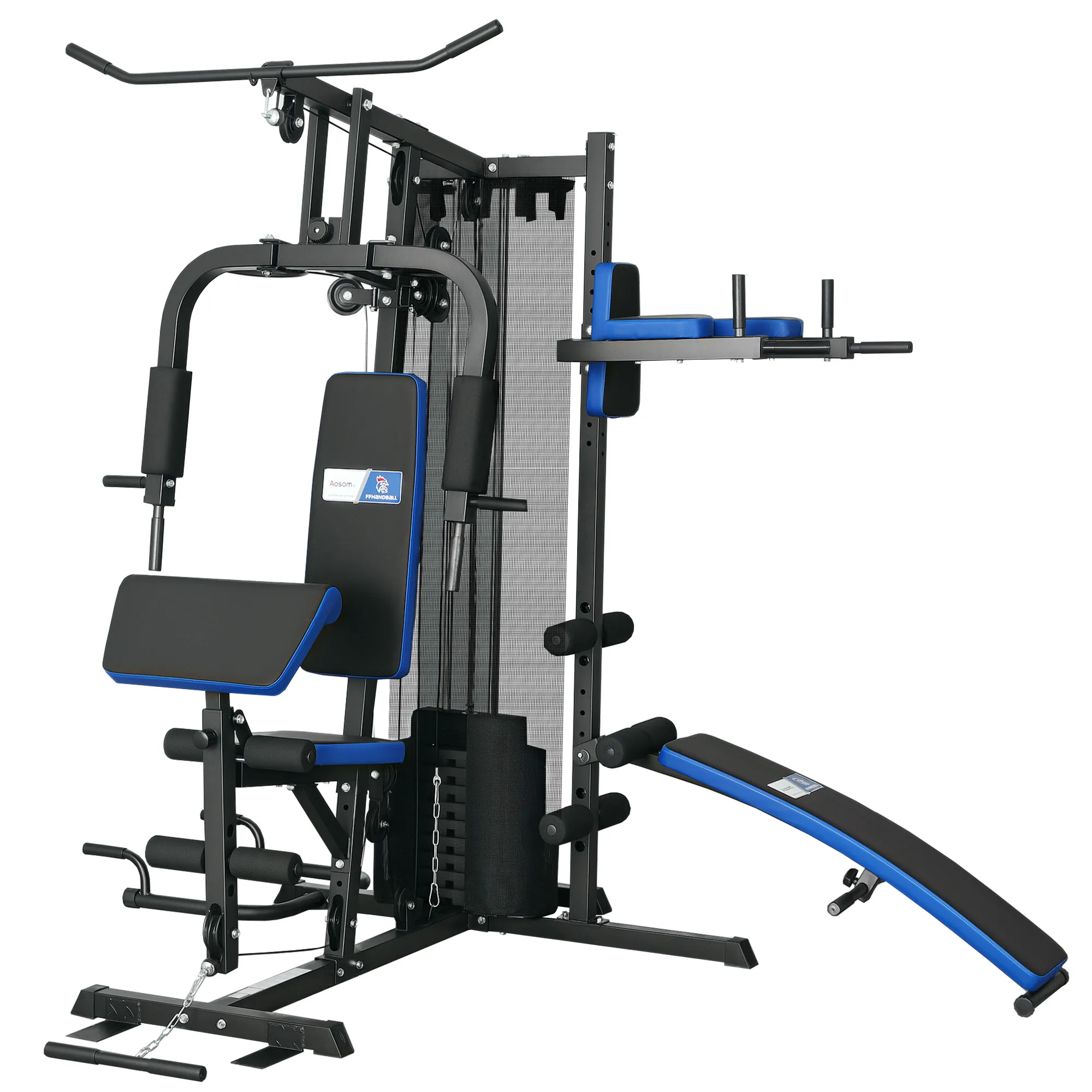 Station de Musculation Multifonction 65 kg avec Banc & Poulies – Bleu & Noir
