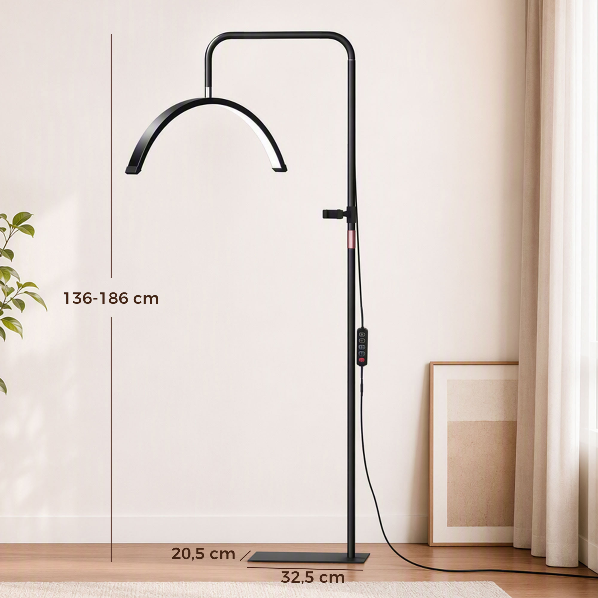 Lampadaire LED demi-lune rotative 350°, lampadaire sur pied salon dimmable 36 W, 7 températures de couleur, noir - Afbeelding 3